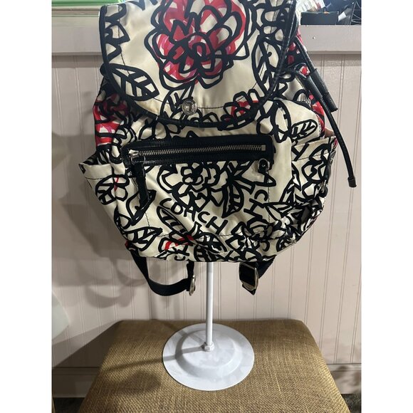 Coach Poppy Floral Black Red Backpack Print Front Zipper Adjustable Straps - Picture 2 of 15